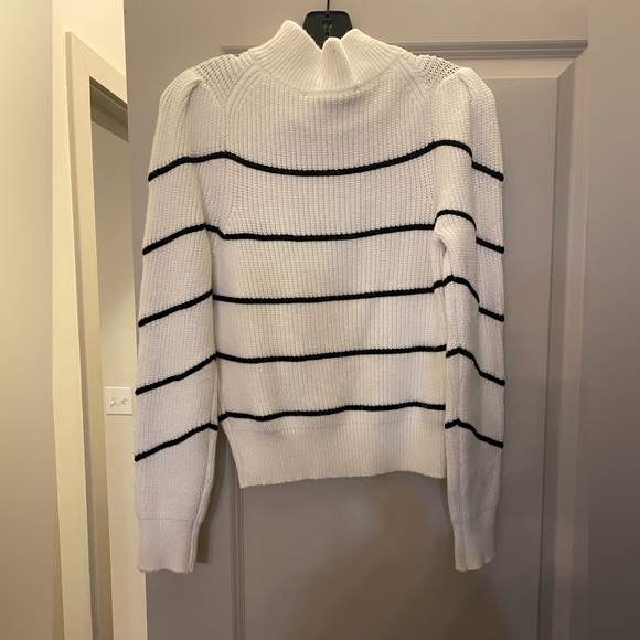 WHBM white stripe puff side-neck zip sweater - Picture 2 of 4